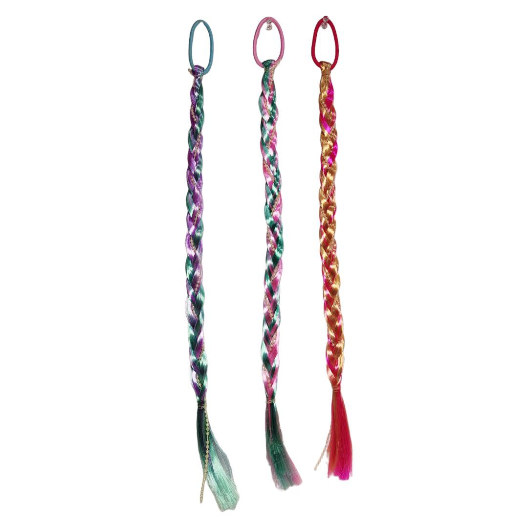 COLA DE MECHON TRENZA COLORES Extensión en trenza con moña + perlitas - Imagen 1
